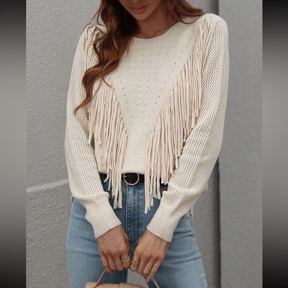 Cozy fringe detail sweater top - Picture 8 of 16